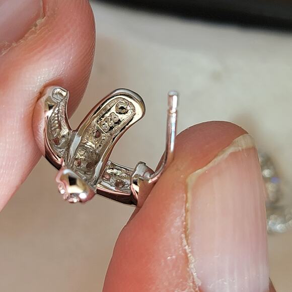 Sterling Silver CZ Earrings 1 Inch Criss Cross X Studs Sparkle Jewelry - Picture 10 of 10